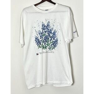 Texas Bluebonnet T-Shirt Men's Large White Graphic San Antonio Americana Patriot